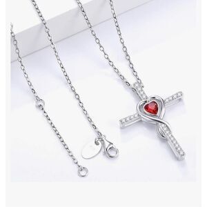 Dorella Love Infinity Necklace 925 Silver Garnet New in Box Flawed